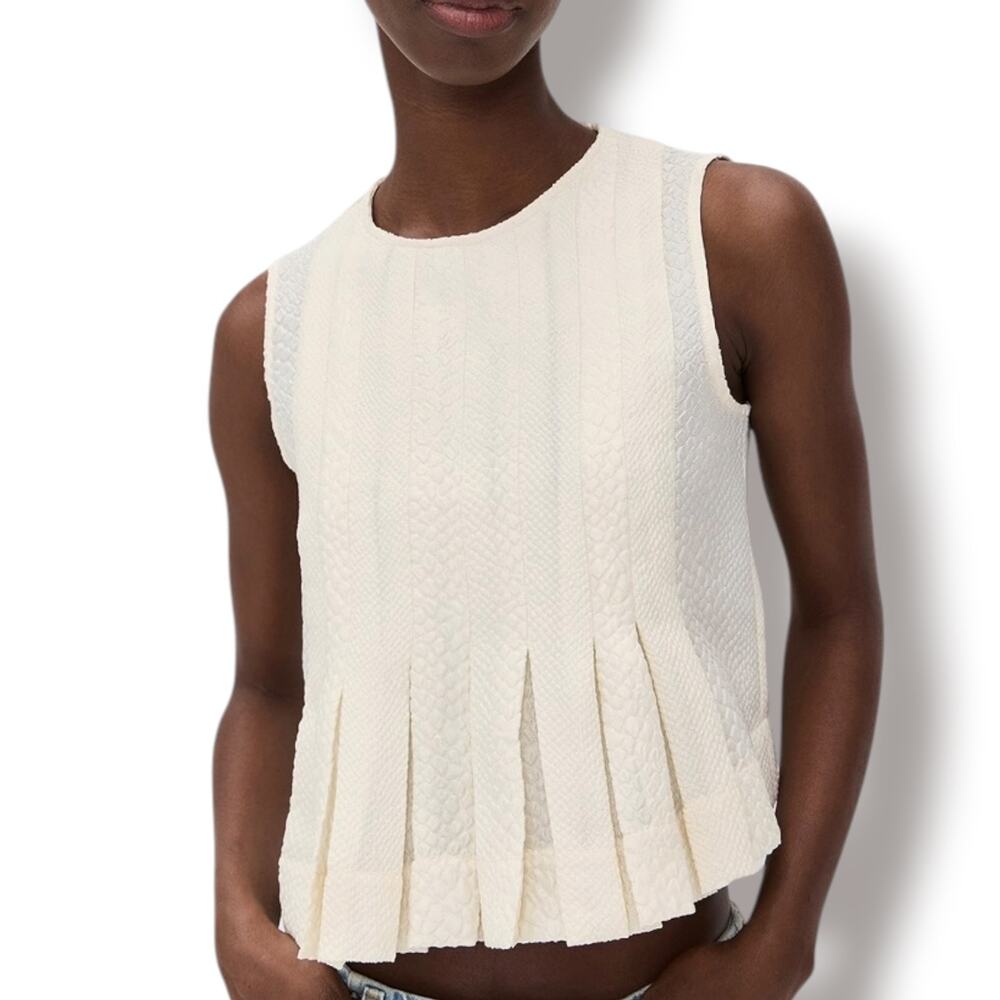 Sea New York Fayetta Embossed Tank Top Textured Peplum Quiet Luxury Minimalist
